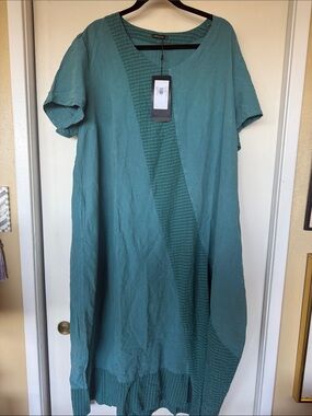 Grizas Teal Paneled Short-Sleeve A-Line Midi Dress